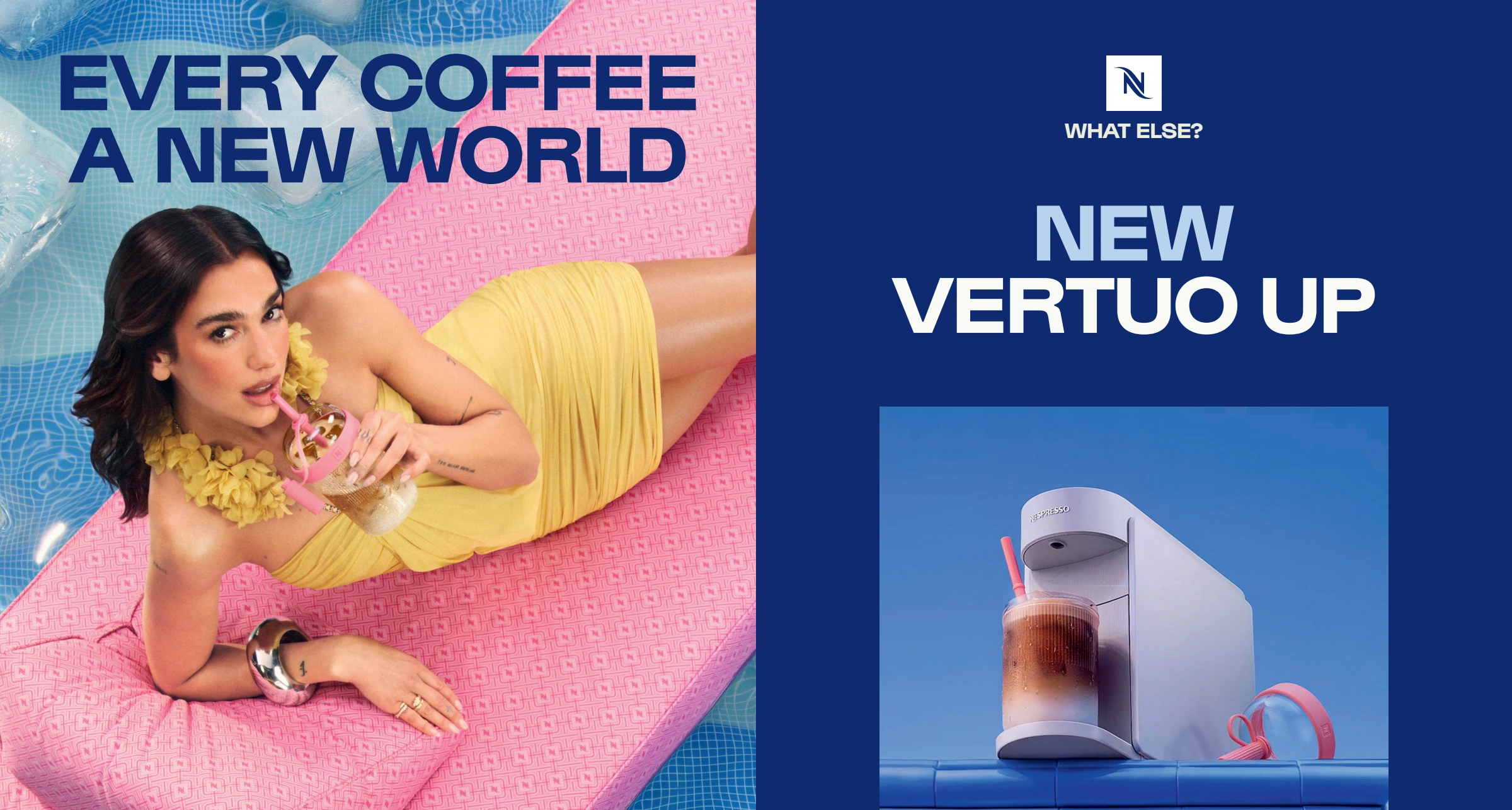 Nespresso-peesdoekontwerp met Every coffee a new world en Vertuo Up